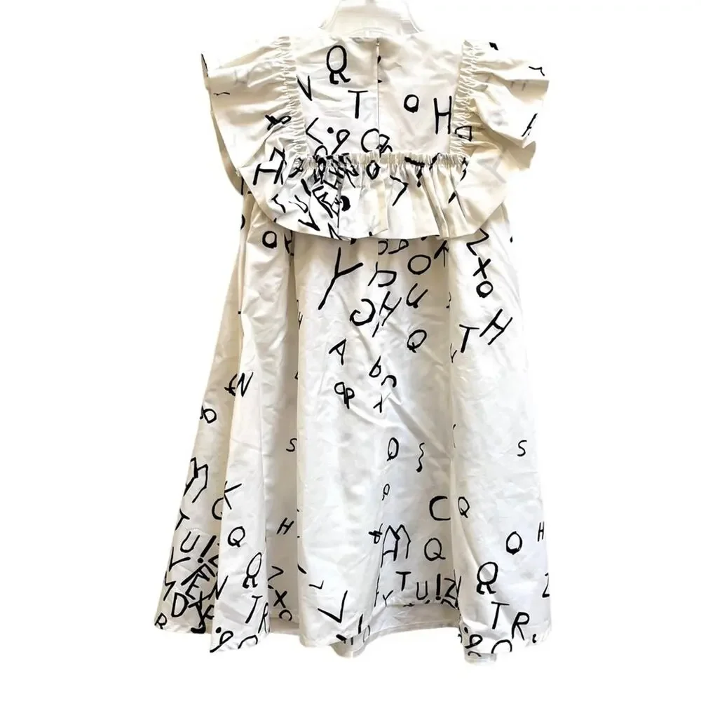 Hilda Henri Zelda Dress NWT Girls 12 ABC Print Pinafore Ruffle Austrian